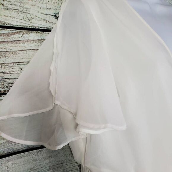 White Flutter Sleeve Midi Dress Women’s Size Unknown V-Neck Lined Elastic Waist - Picture 4 of 10
